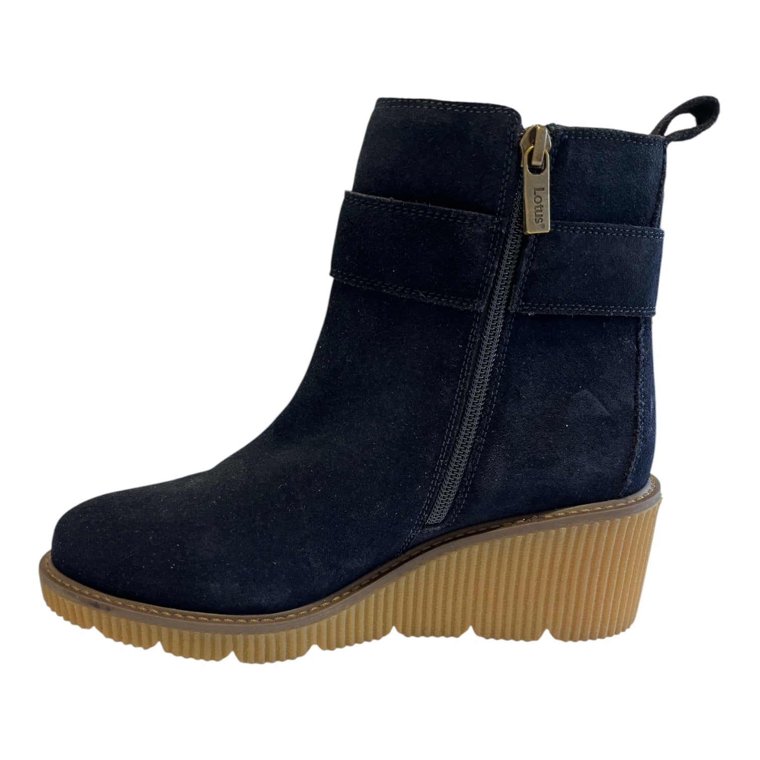 Lotus Kimber Navy Suede Wedge Boots