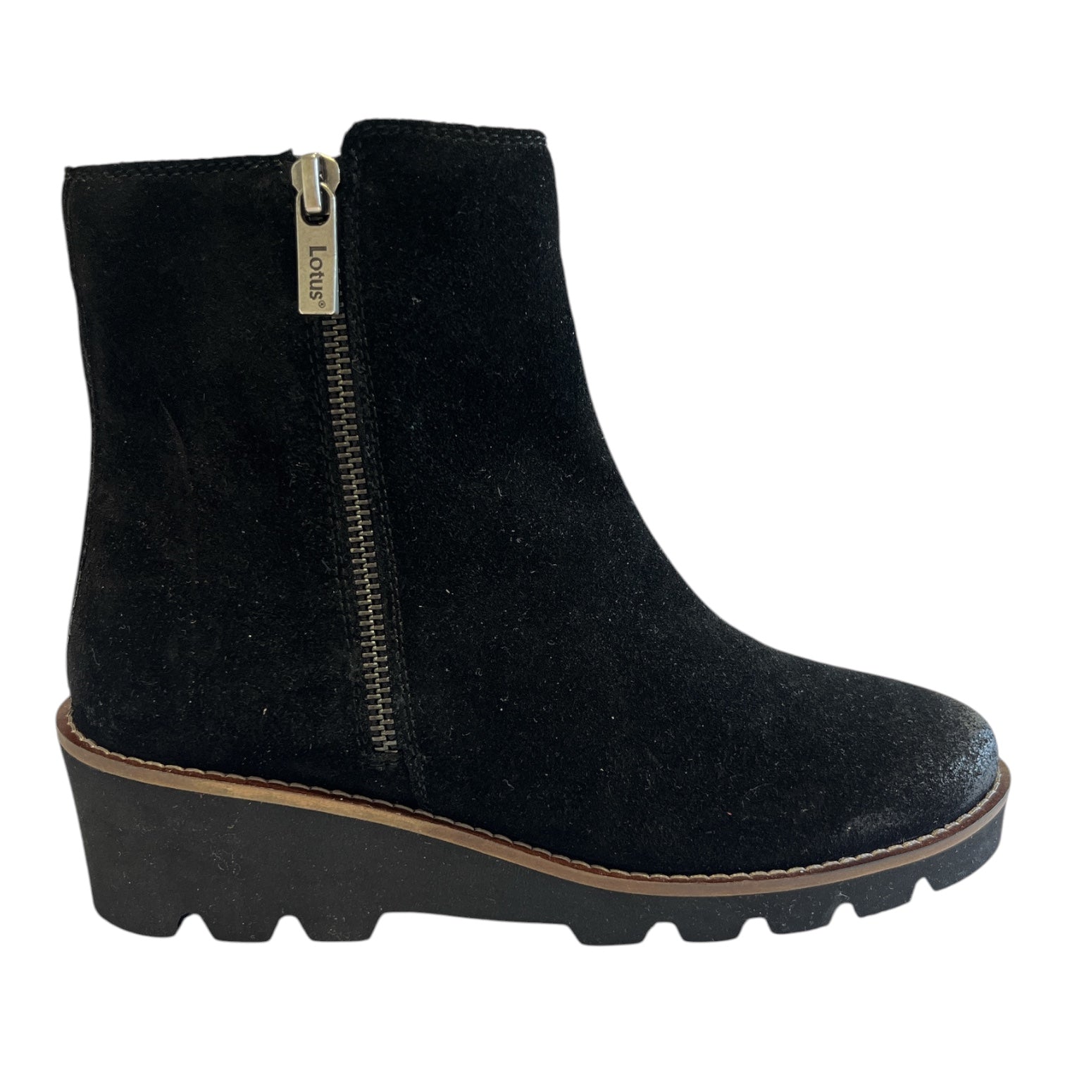 Lotus Olia Black Suede Wedge Boots