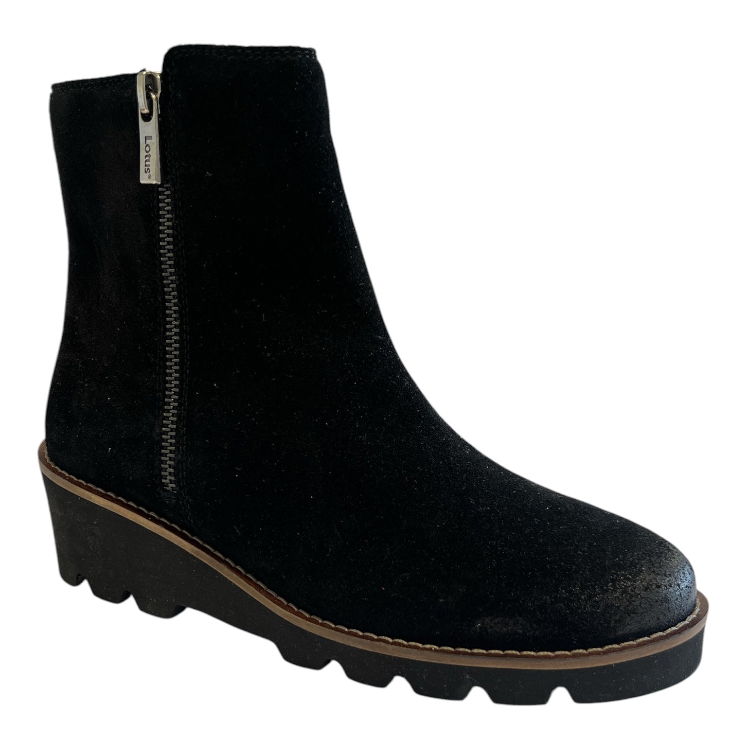Lotus Olia Black Suede Wedge Boots