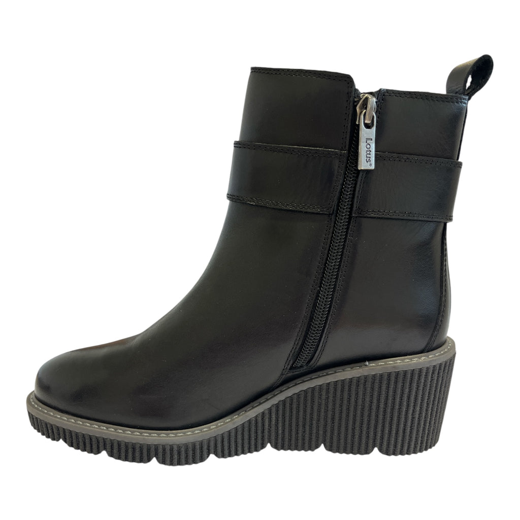 Lotus Kimber Black Leather Wedge Boots