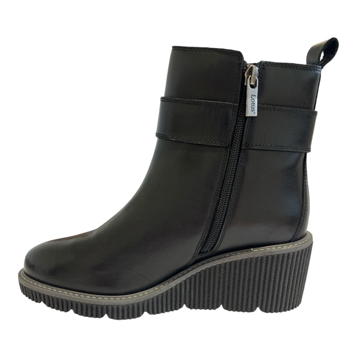 Lotus Kimber Black Leather Wedge Boots