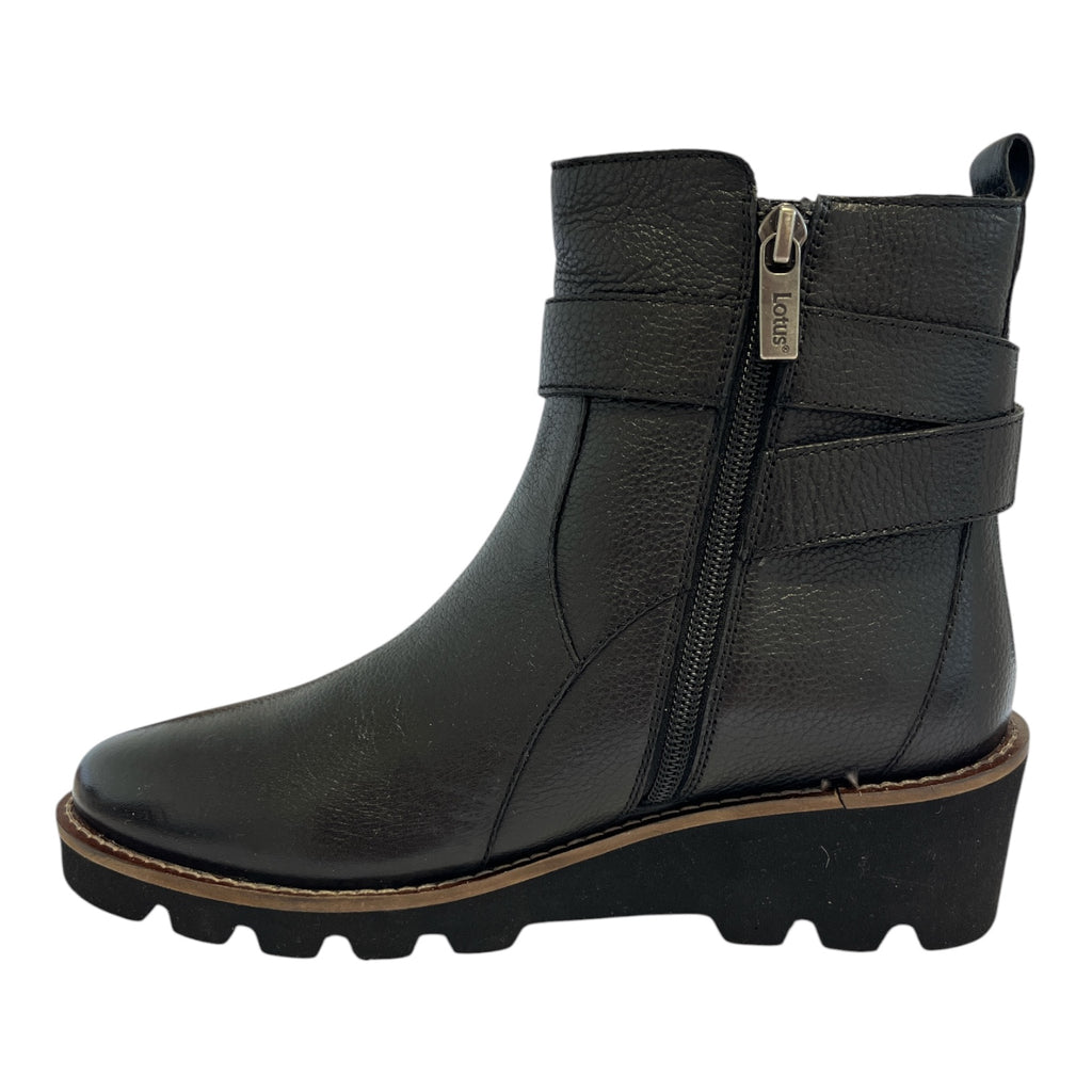 Lotus Lynx Black Leather Wedge Boots