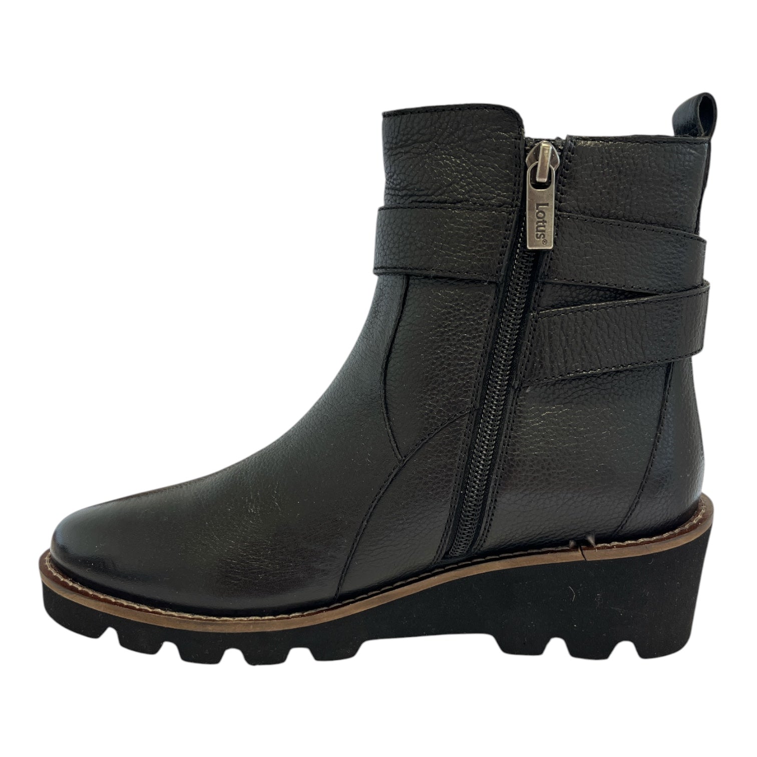 Lotus Lynx Black Leather Wedge Boots