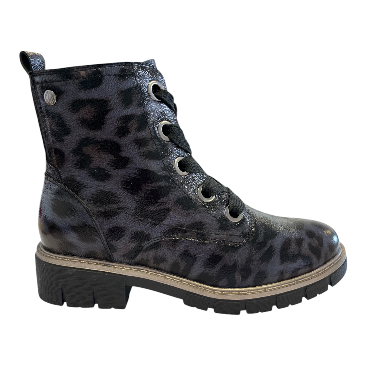 Lotus Jojo Navy Leopard Print Boots