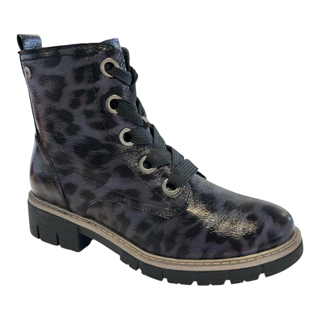 Lotus Jojo Navy Leopard Print Boots