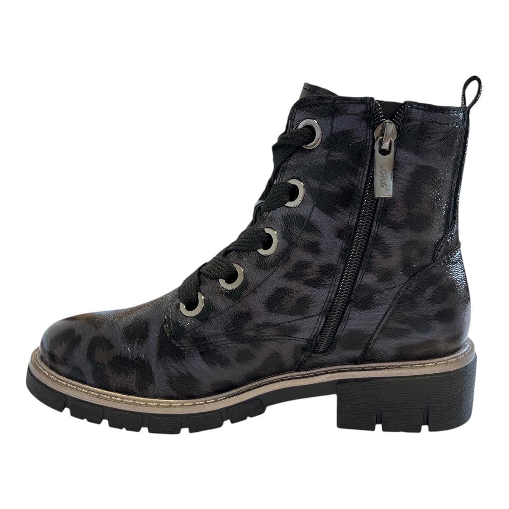 Lotus Jojo Navy Leopard Print Boots