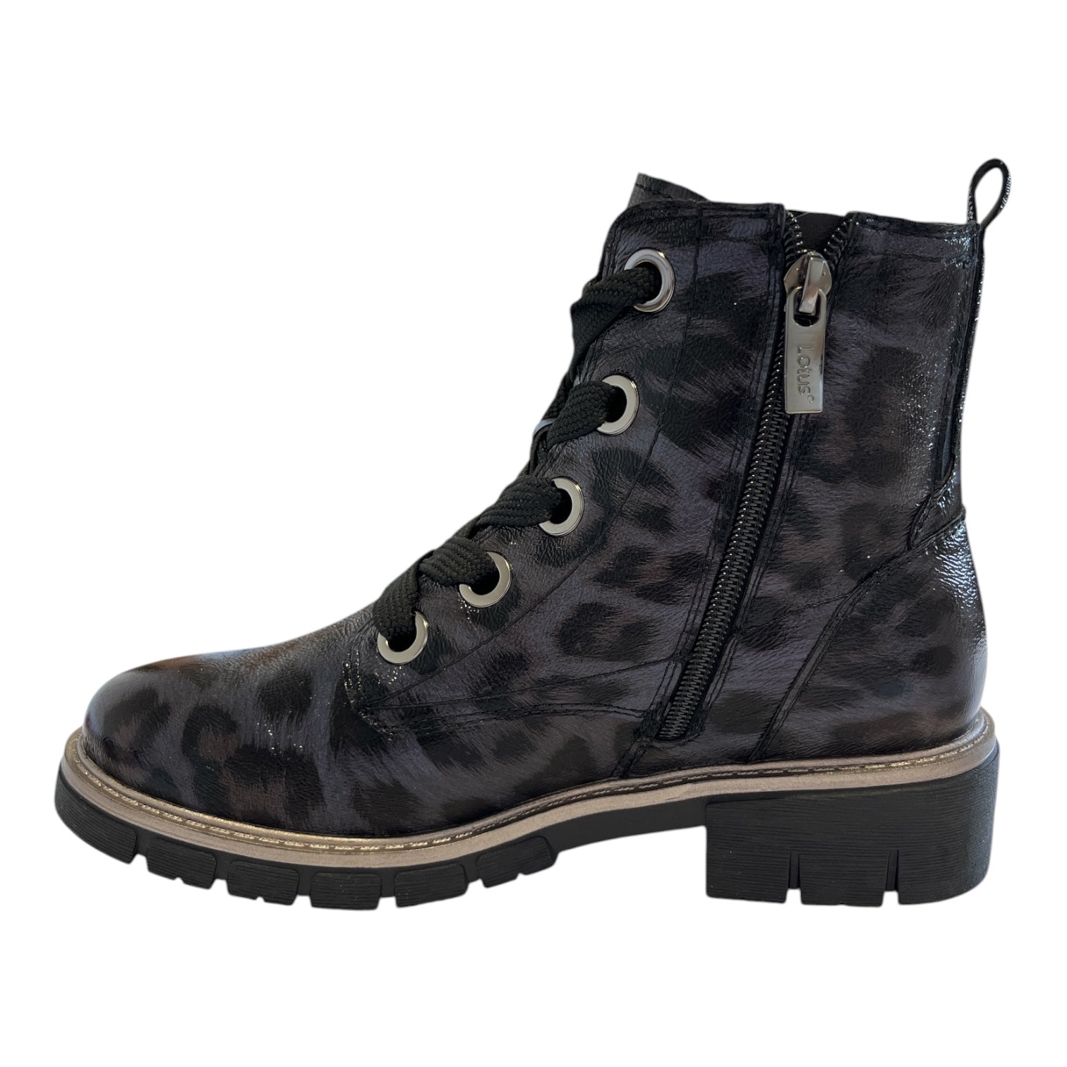 Lotus Jojo Navy Leopard Print Boots