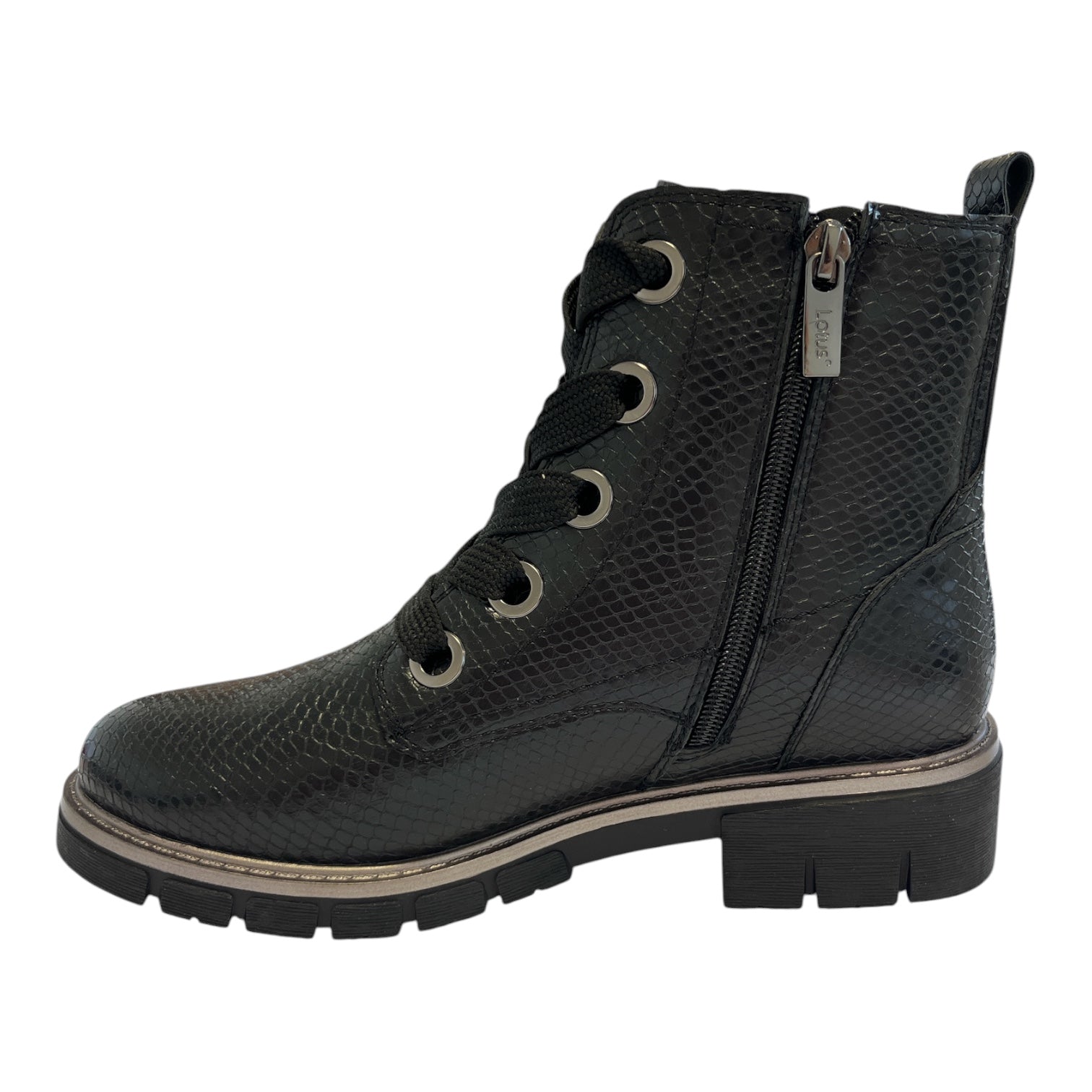 Lotus Jojo Black Lizard Print Boots