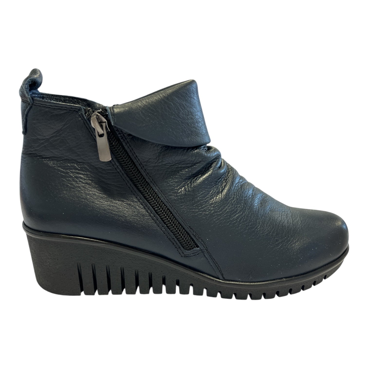 Lotus Cordelia Navy Leather Wedge Ankle Boots