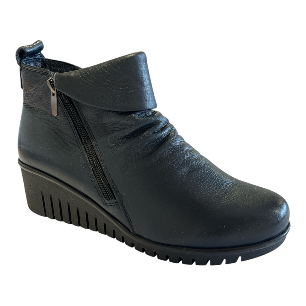 Lotus Cordelia Navy Leather Wedge Ankle Boots