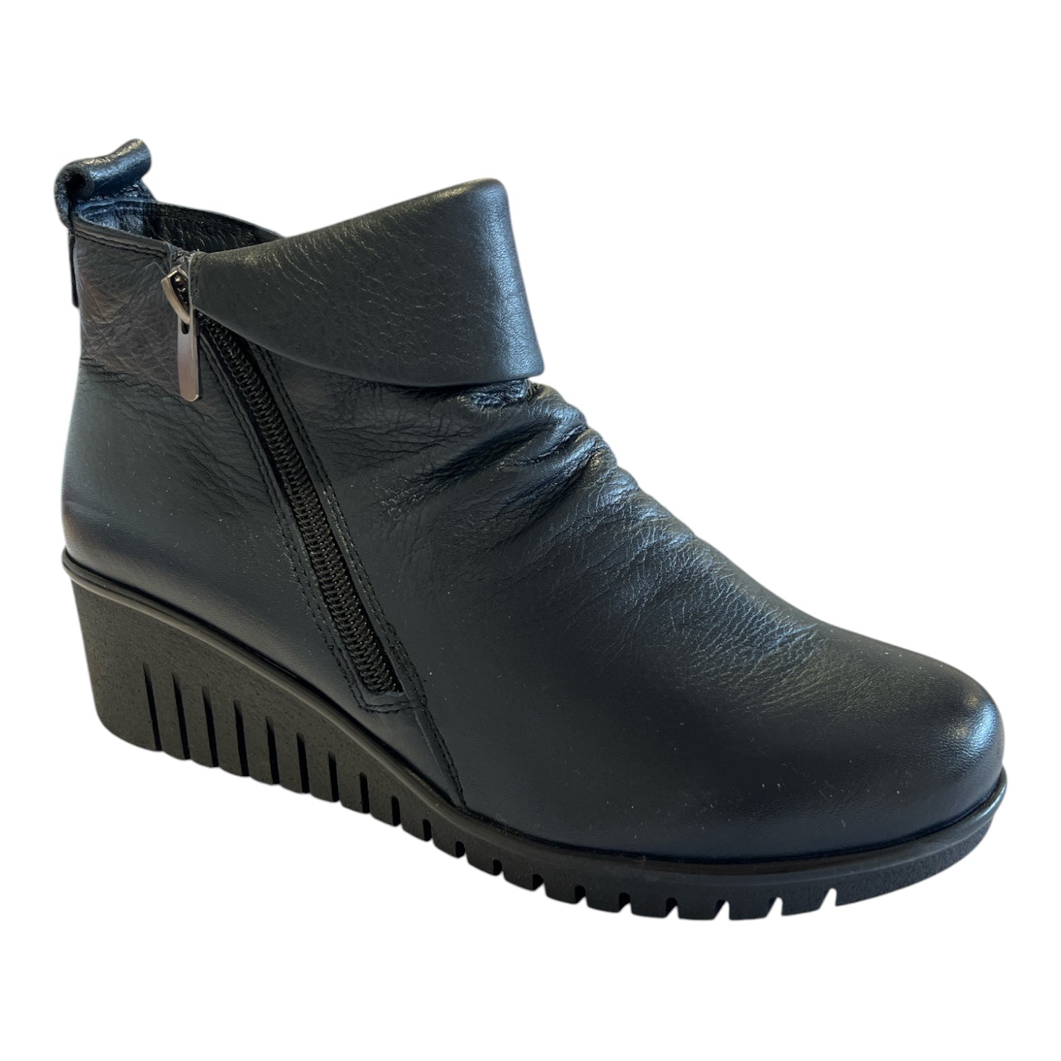 Lotus Cordelia Navy Leather Wedge Ankle Boots