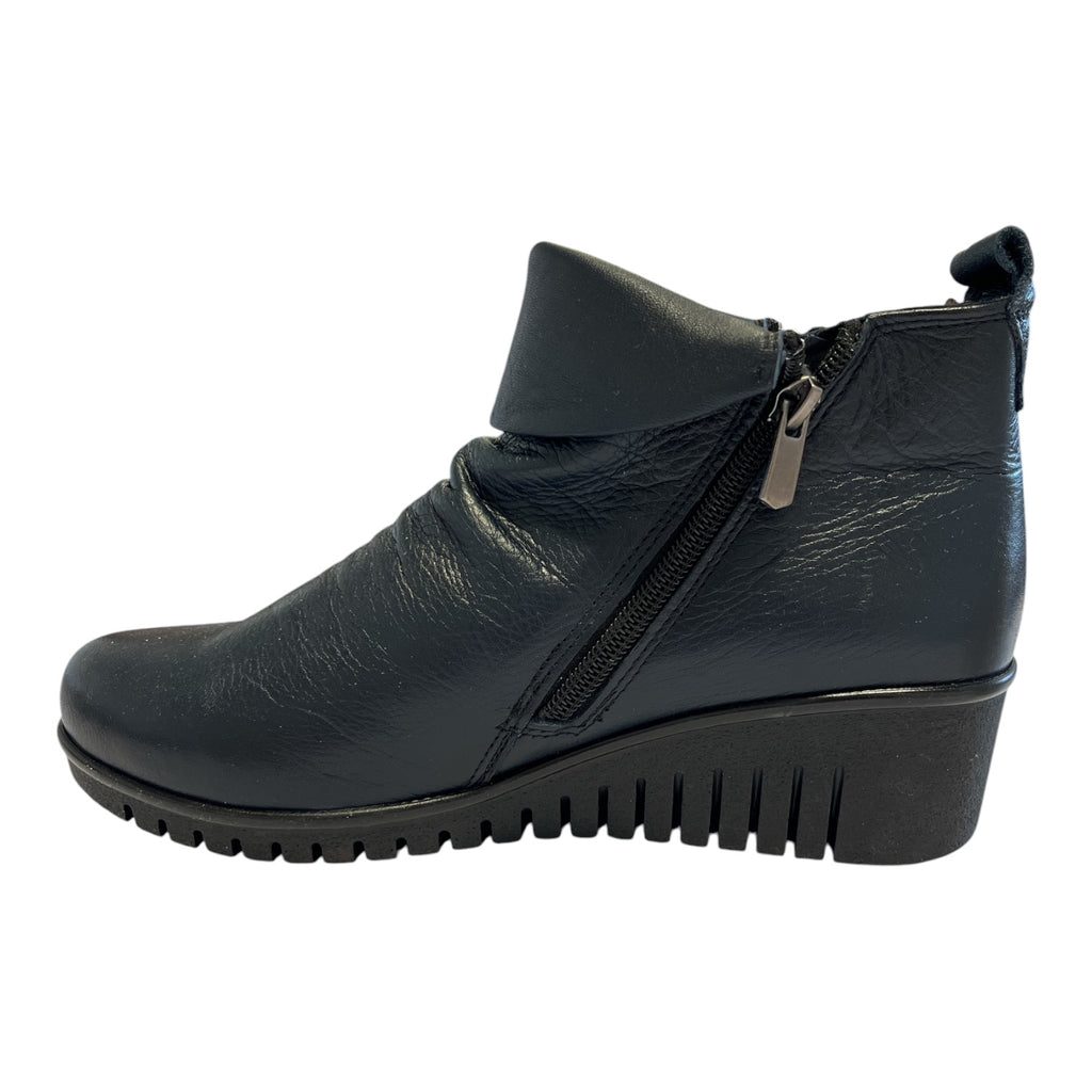 Lotus Cordelia Navy Leather Wedge Ankle Boots