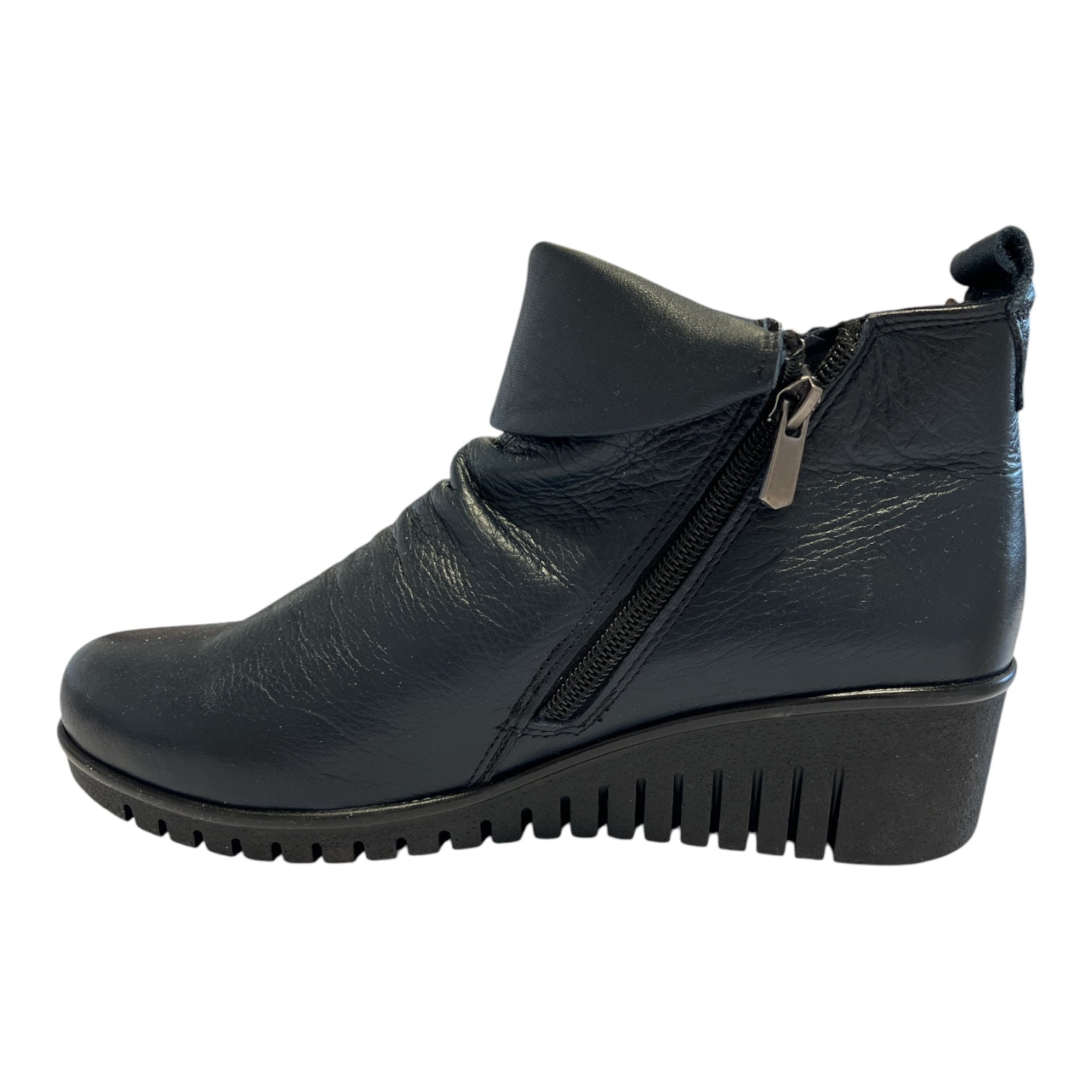 Lotus Cordelia Navy Leather Wedge Ankle Boots