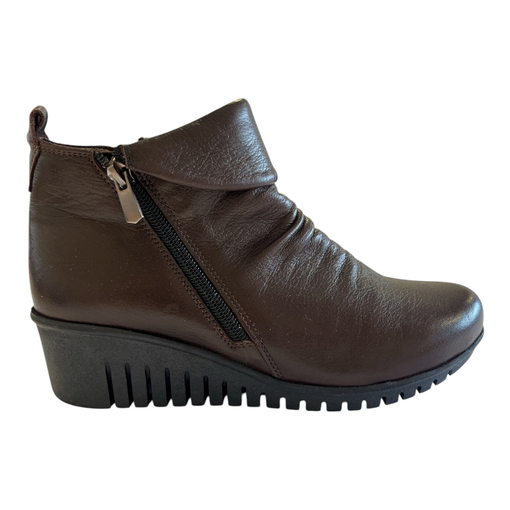Lotus Cordelia Brown Leather Wedge Ankle Boots