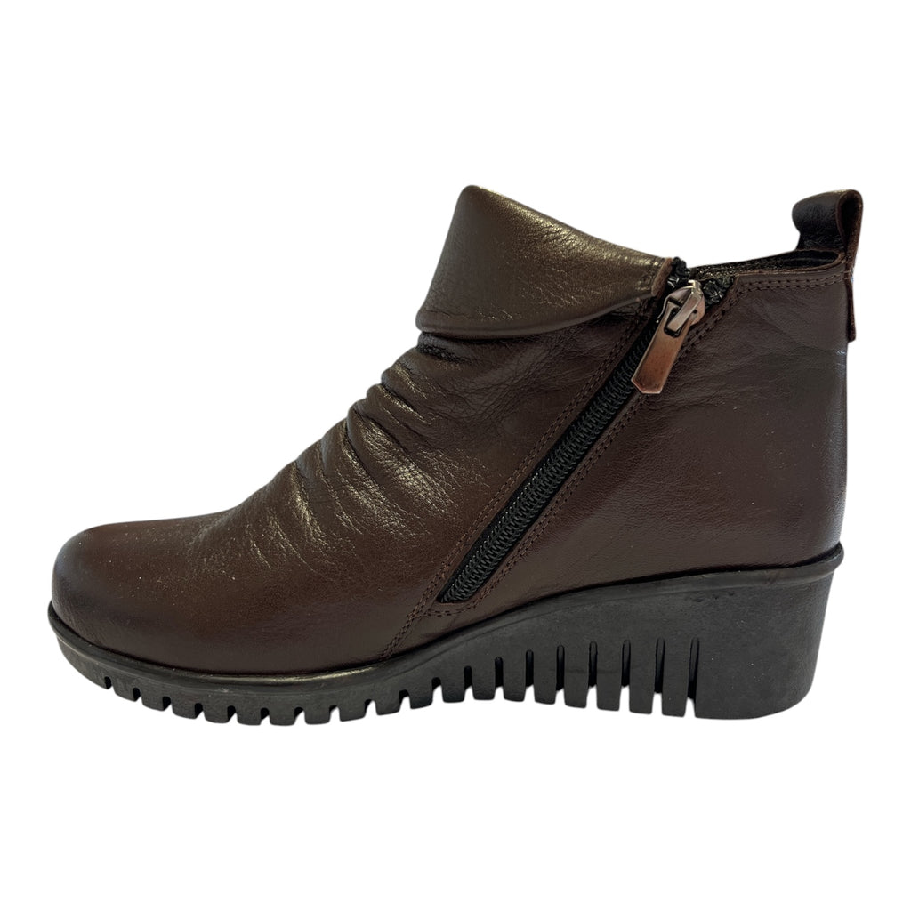Lotus Cordelia Brown Leather Wedge Ankle Boots