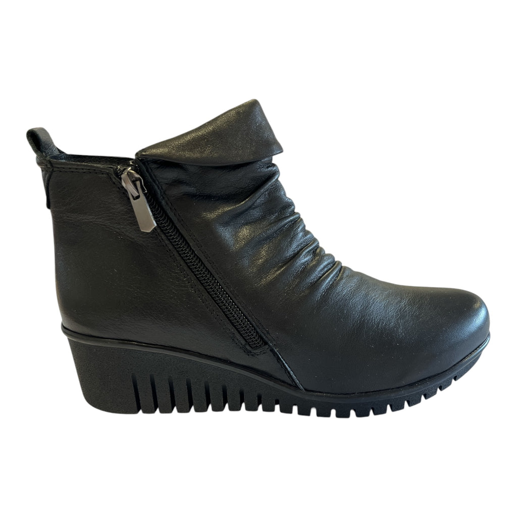 Lotus Cordelia Black Leather Wedge Ankle Boots