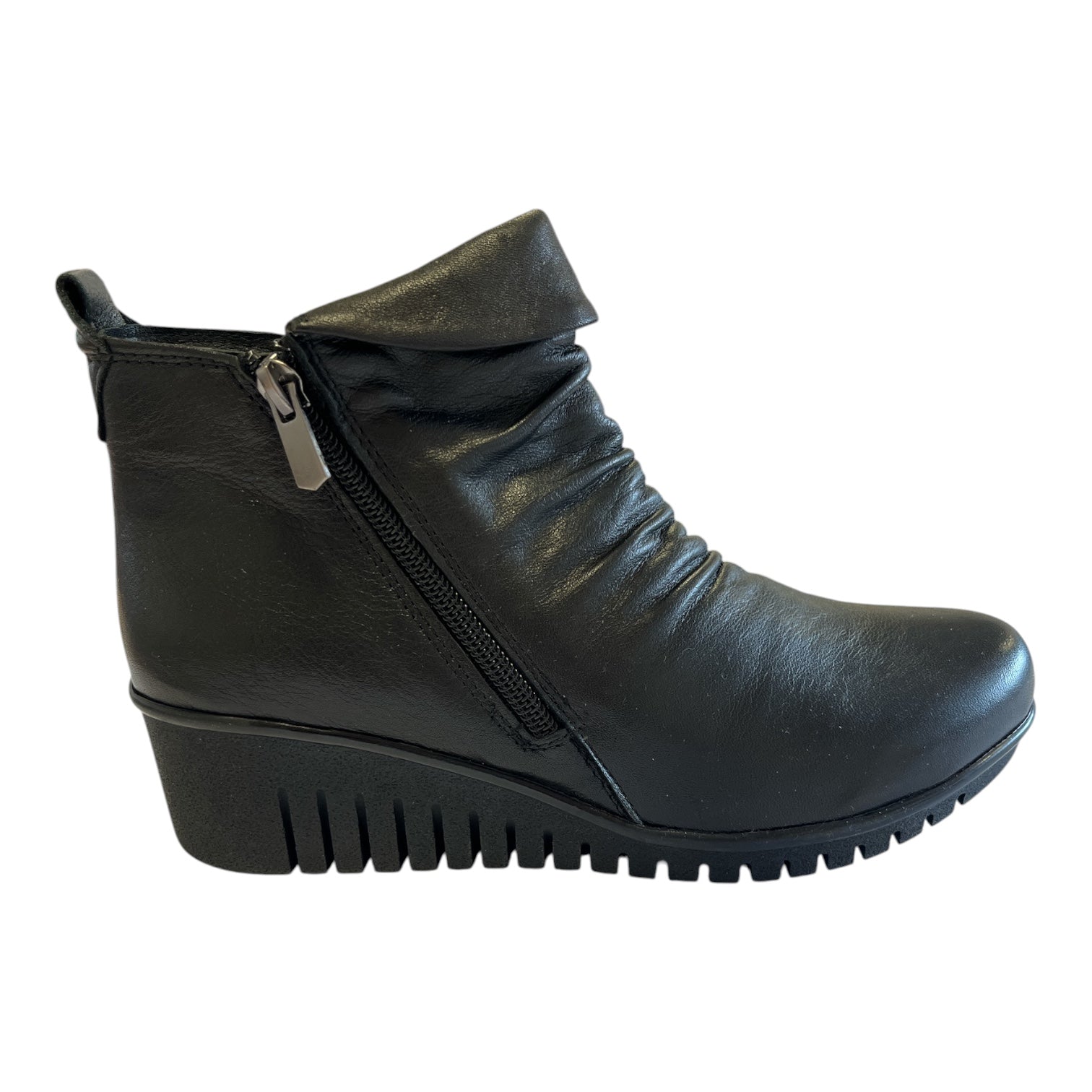 Lotus Cordelia Black Leather Wedge Ankle Boots