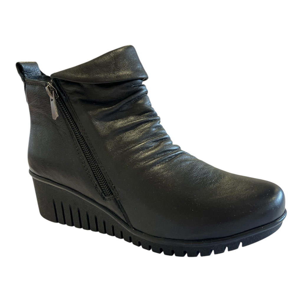 Lotus Cordelia Black Leather Wedge Ankle Boots