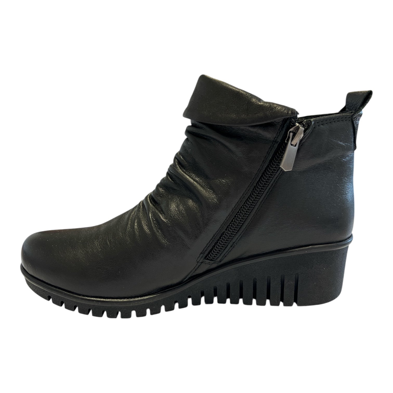 Lotus Cordelia Black Leather Wedge Ankle Boots