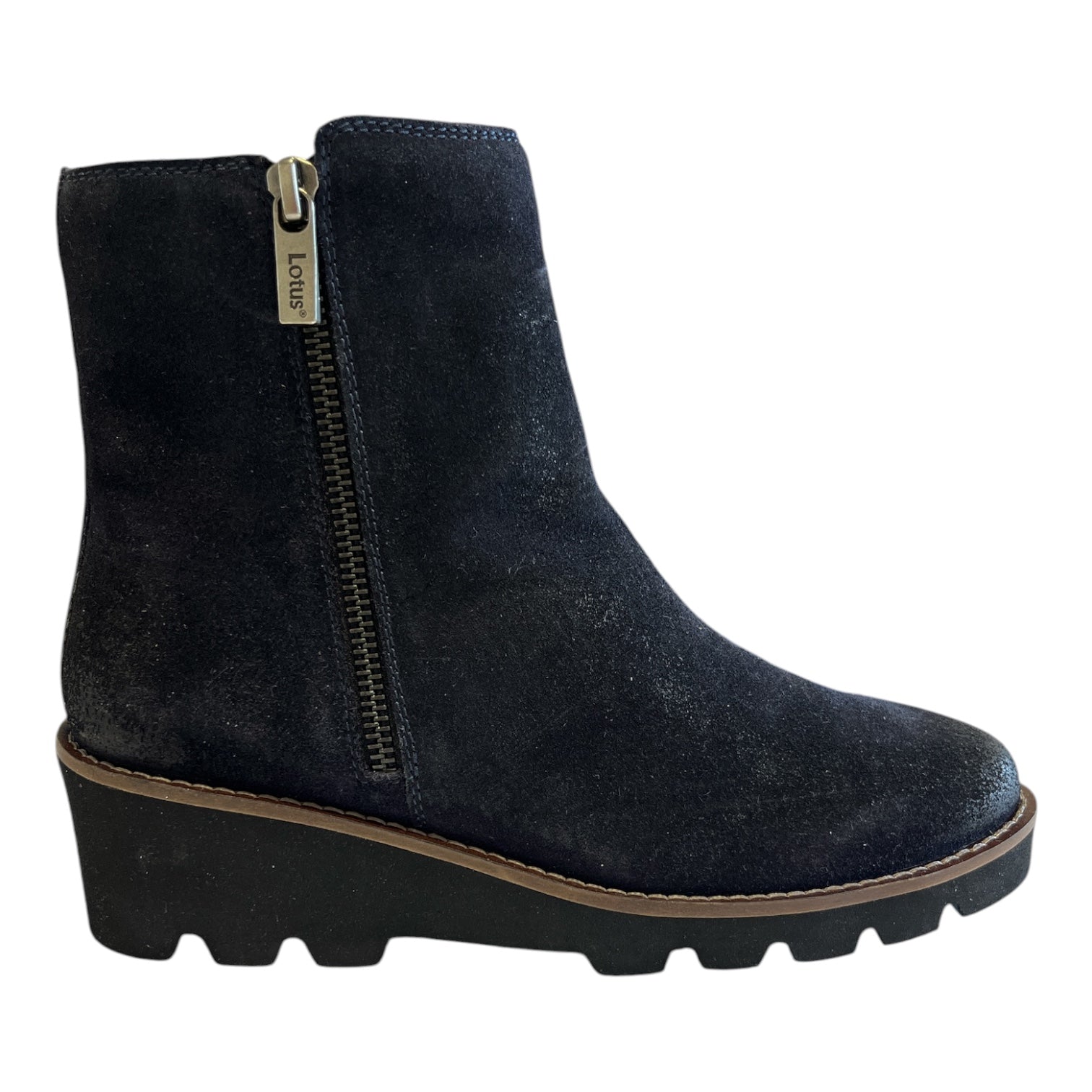 Lotus Olia Navy Suede Wedge Ankle Boots