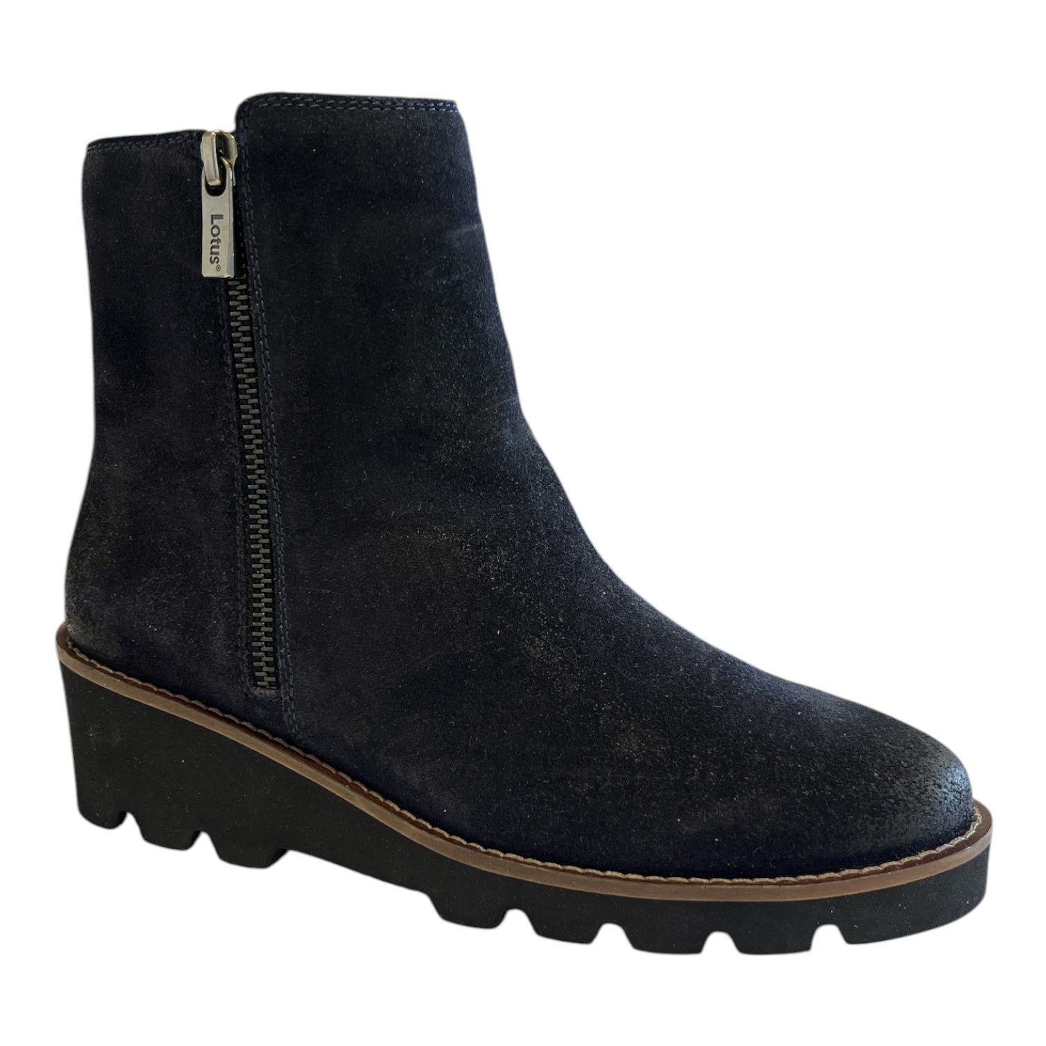Lotus Olia Navy Suede Wedge Ankle Boots