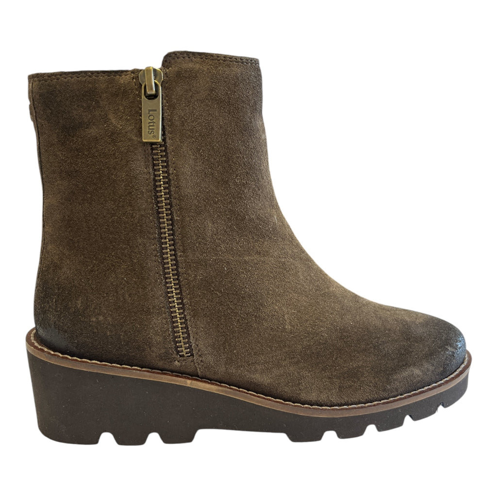 Lotus Olia Brown Suede Wedge Ankle Boots