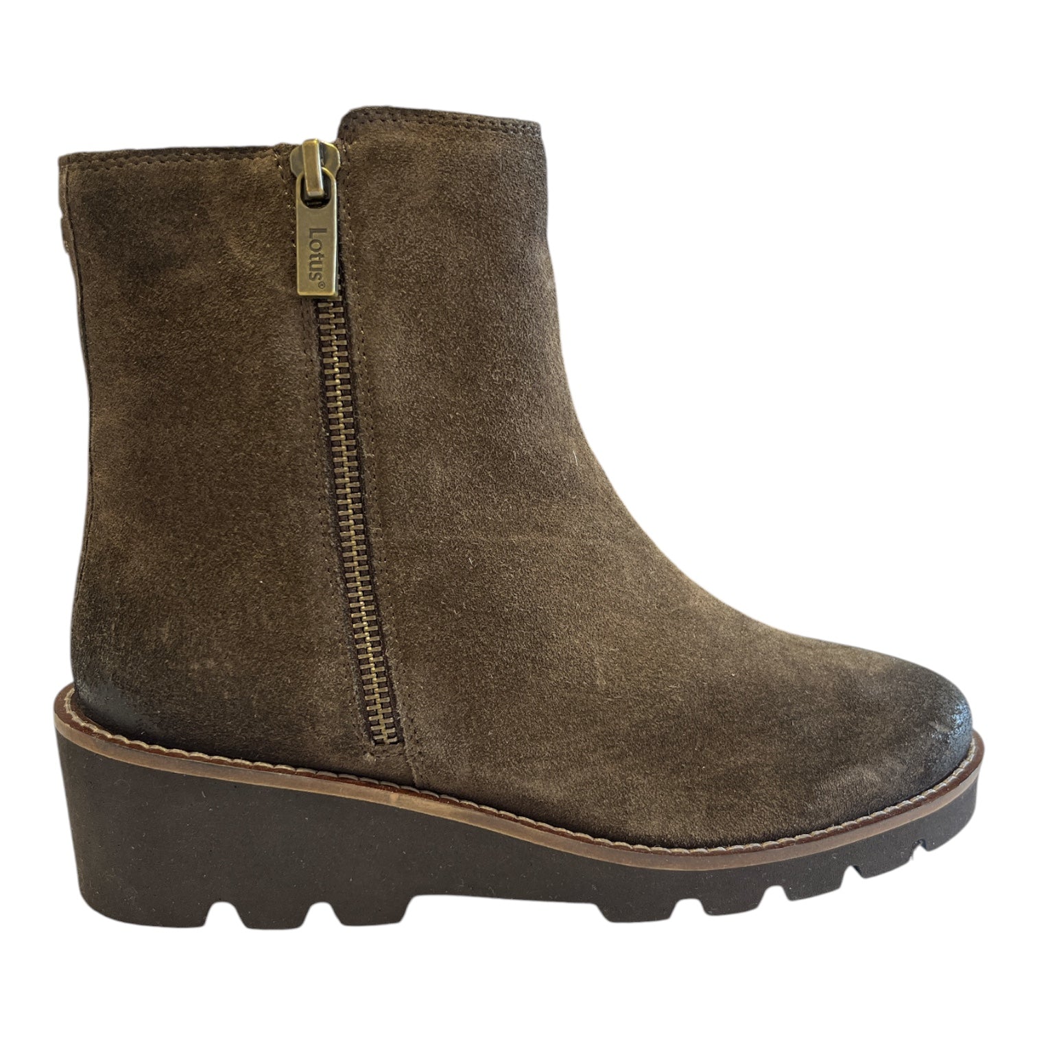 Lotus Olia Brown Suede Wedge Ankle Boots