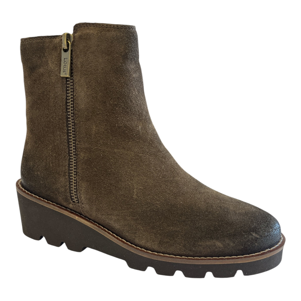 Lotus Olia Brown Suede Wedge Ankle Boots