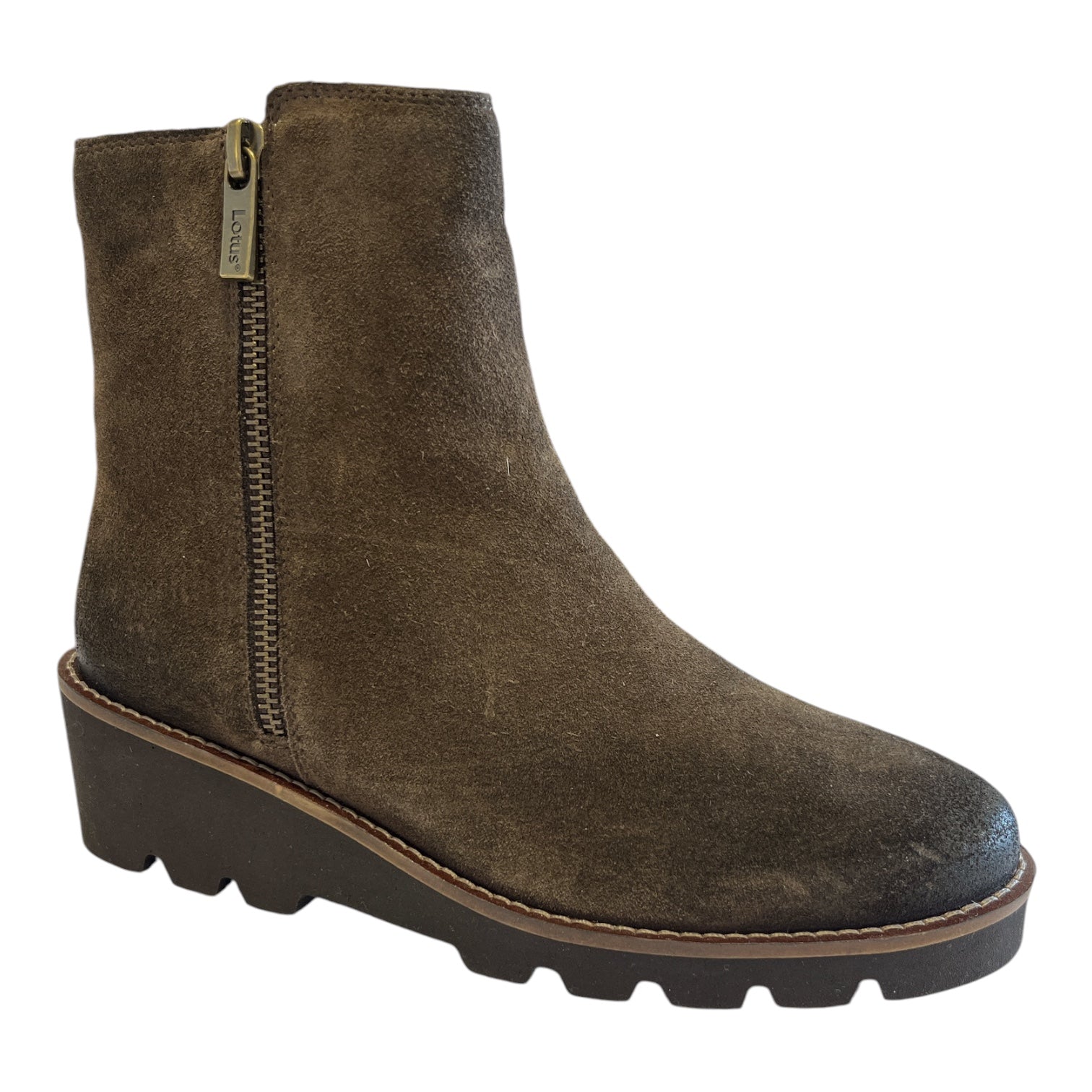 Lotus Olia Brown Suede Wedge Ankle Boots