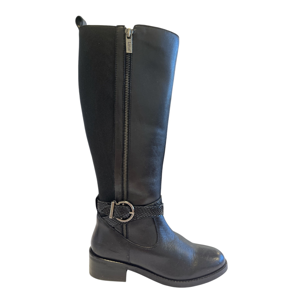 Lotus Malia Black Leather Knee-High Boots