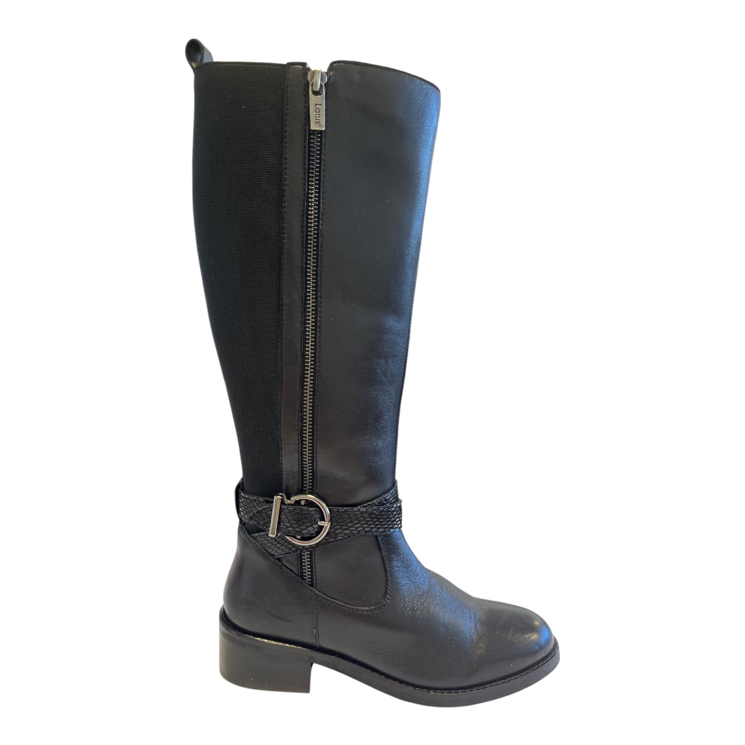 Lotus Malia Black Leather Knee-High Boots