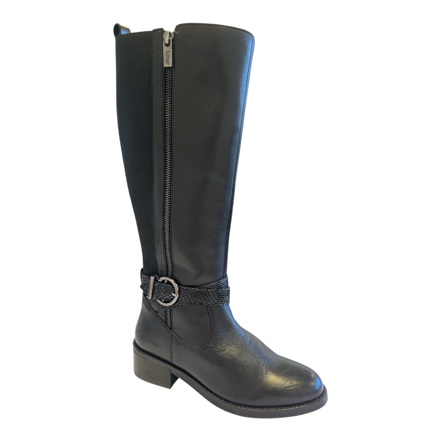 Lotus Malia Black Leather Knee-High Boots