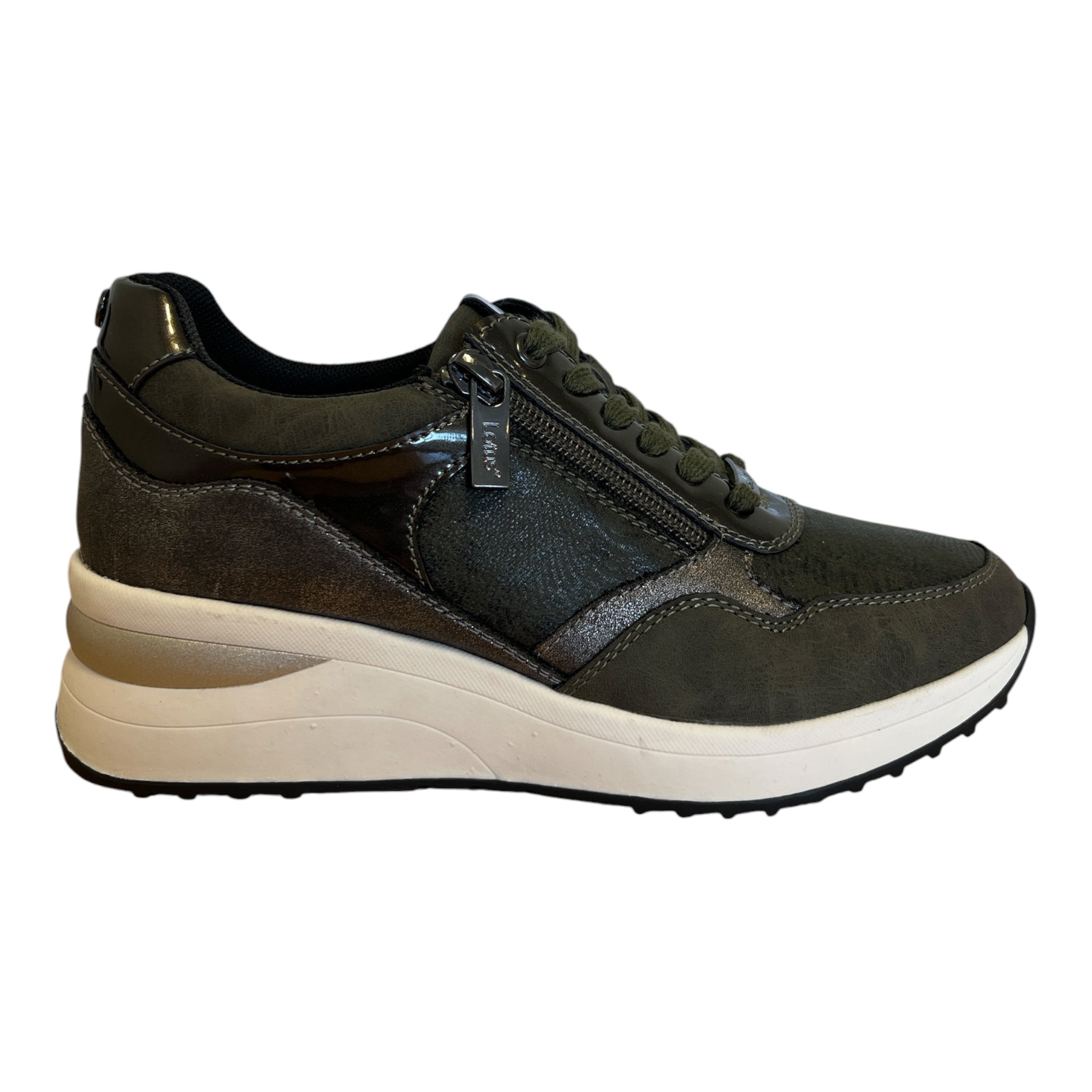 Lotus Pluto Khaki Wedge Trainers