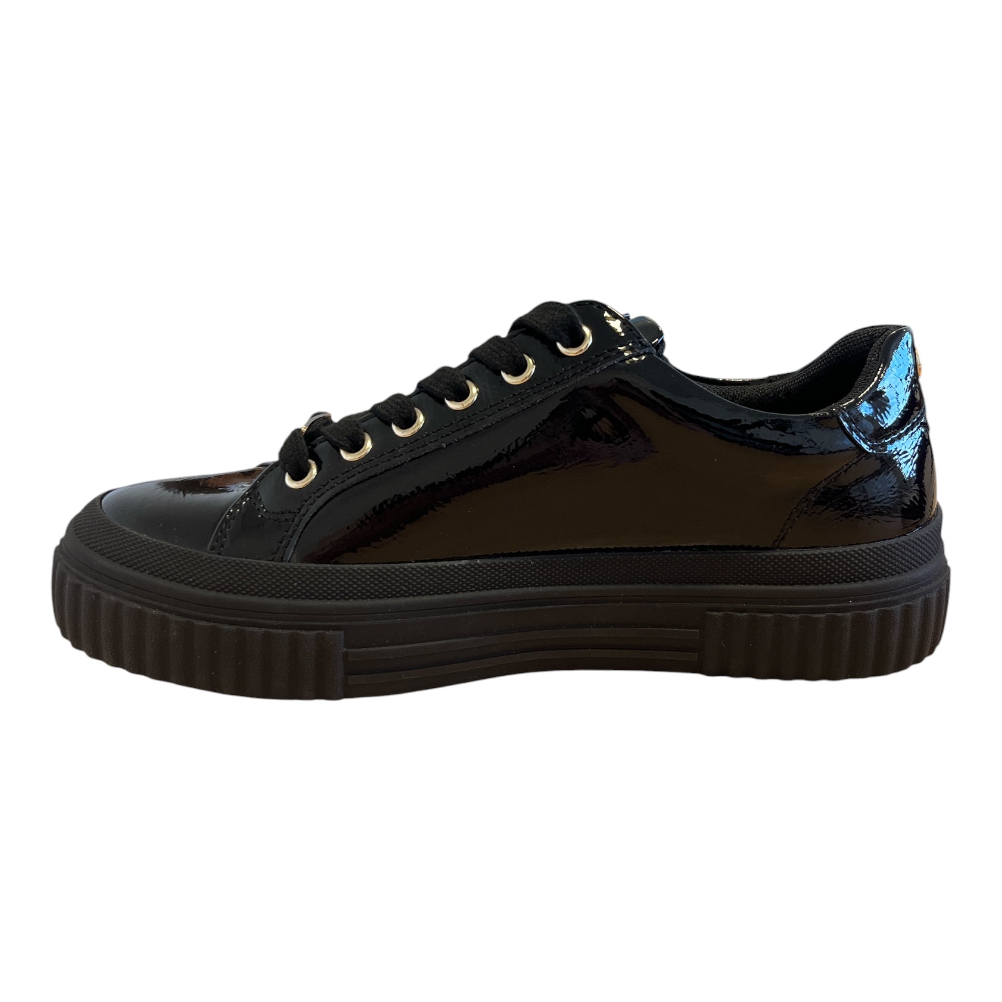 Lotus Alexa Black Patent Trainers