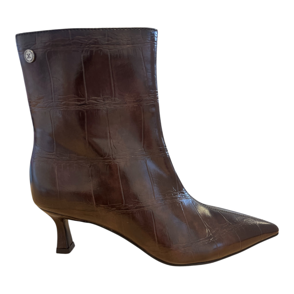 Xti Brown Croc Print Kitten-Heel Boots 146218