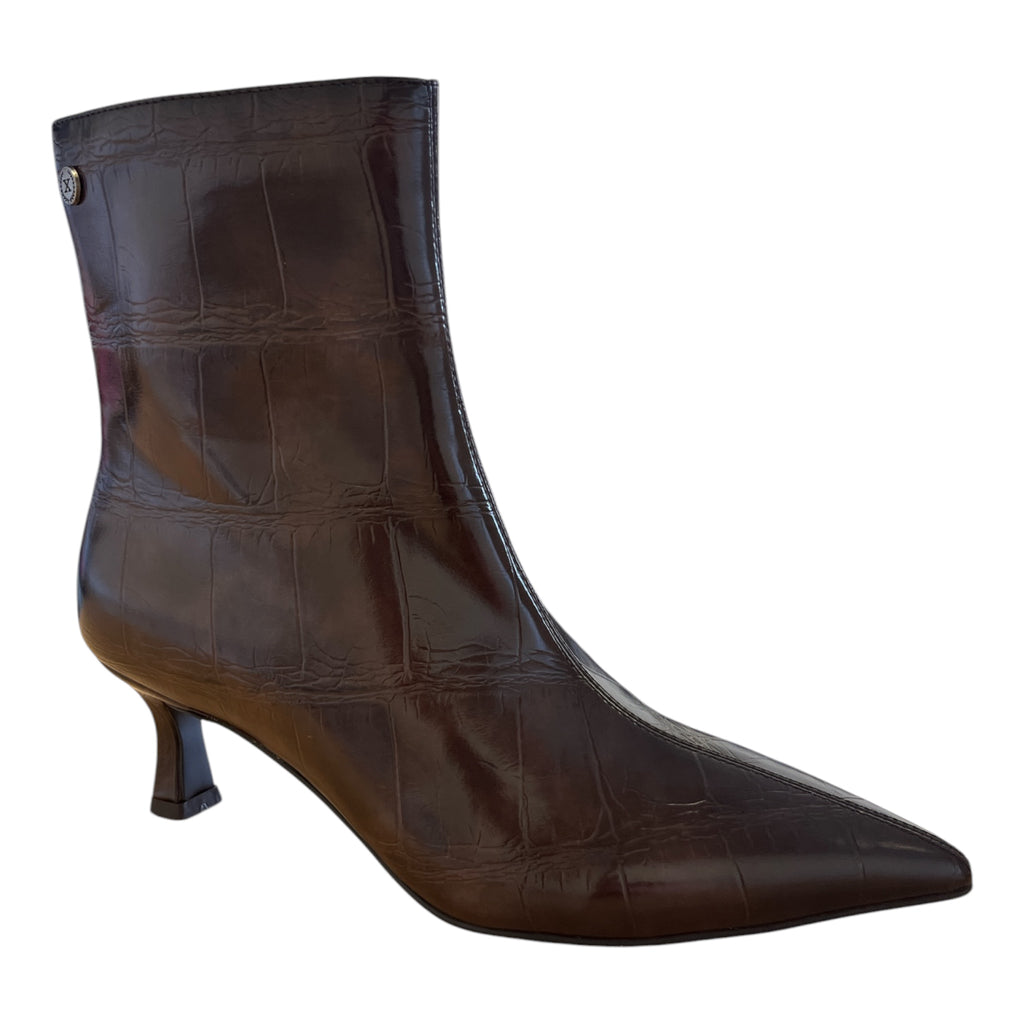 Xti Brown Croc Print Kitten-Heel Boots 146218