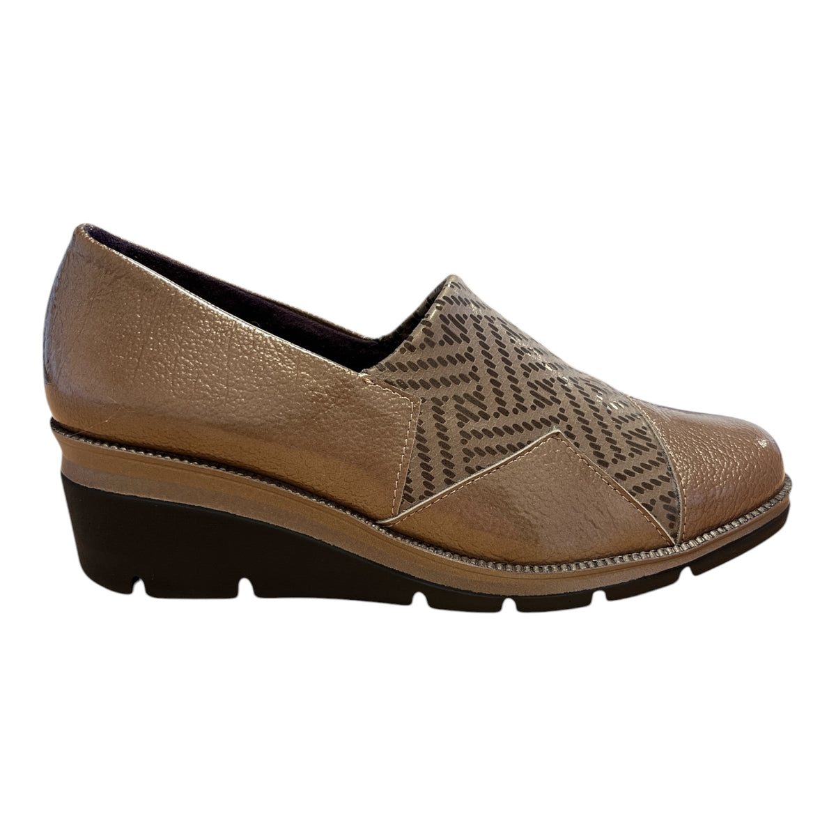 Pitillos Taupe Patent Wedge Shoes 11.531