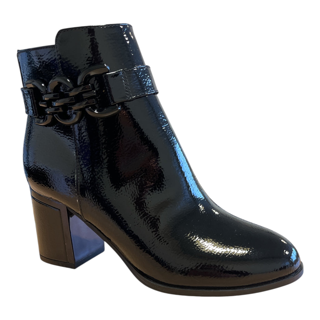Lotus Amarin Black Patent Heeled Ankle Boots