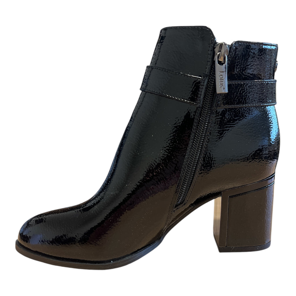Lotus Amarin Black Patent Heeled Ankle Boots