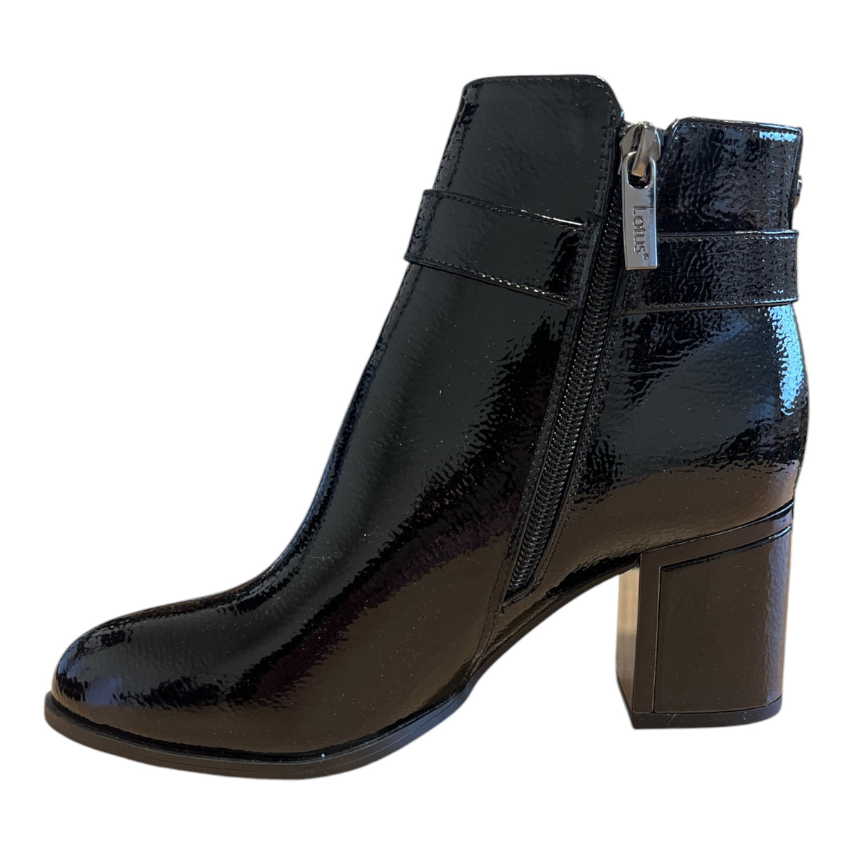Lotus Amarin Black Patent Heeled Ankle Boots