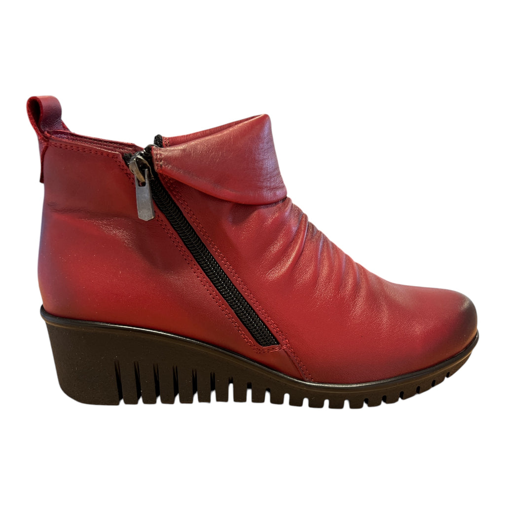 Lotus Cordelia Red Leather Wedge Ankle Boots