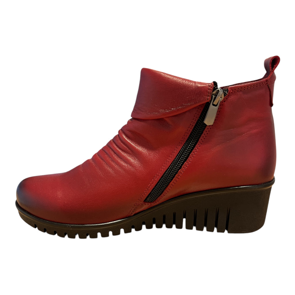 Lotus Cordelia Red Leather Wedge Ankle Boots