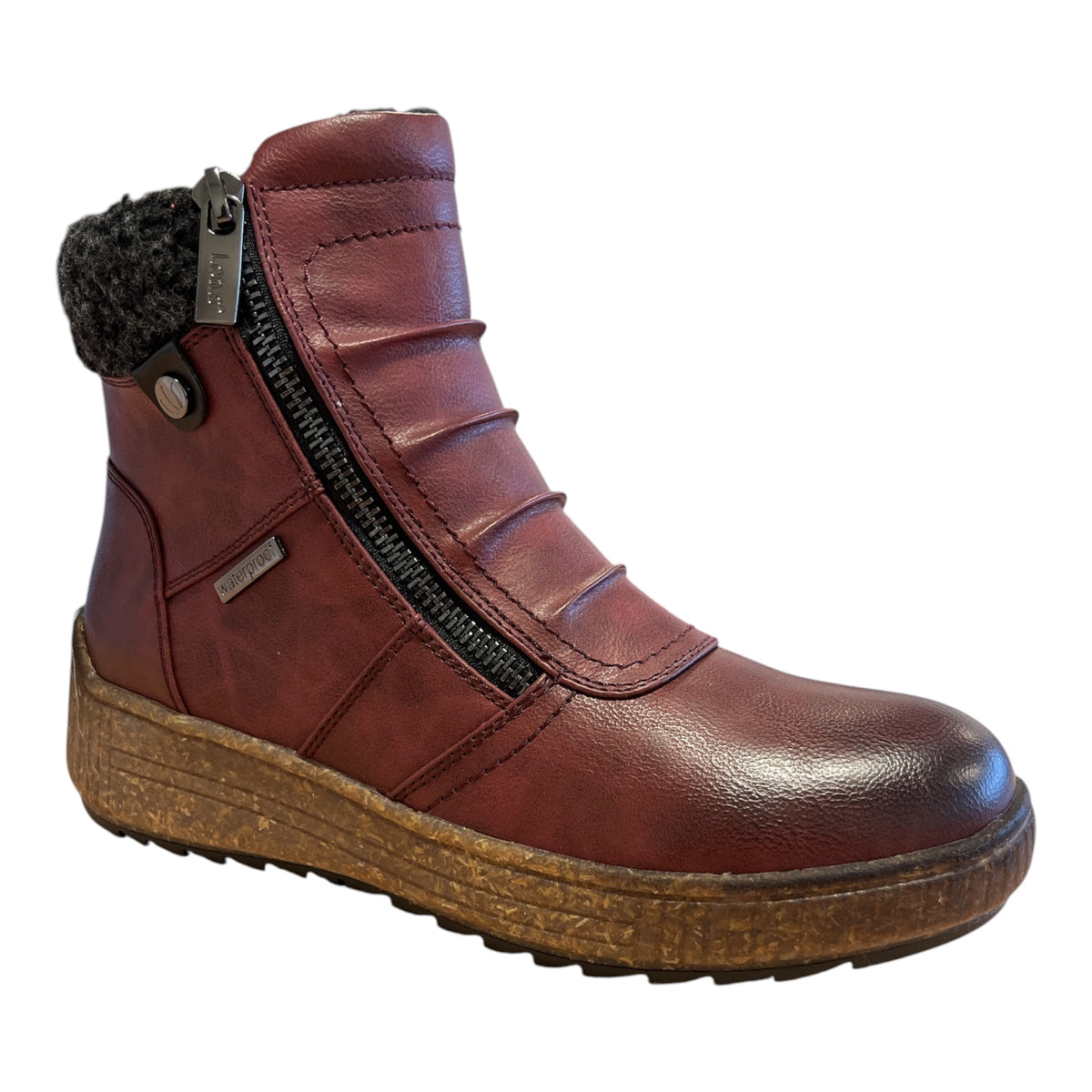 Lotus Burgundy Waterproof Ankle Boots