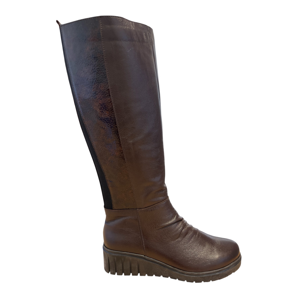 Lotus Brown Leather Knee-High Boots