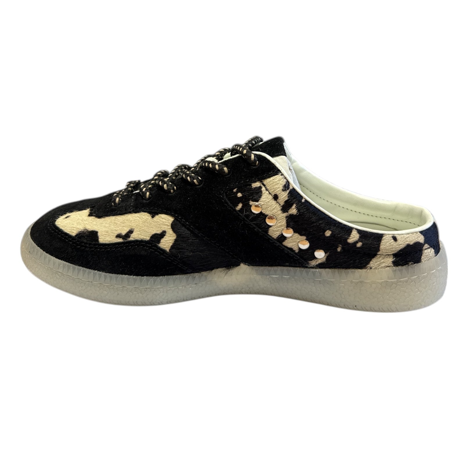 Lotus Issa Black and Cow Print Mule Trainers