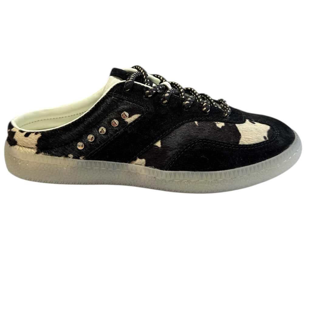 Lotus Issa Black and Cow Print Mule Trainers