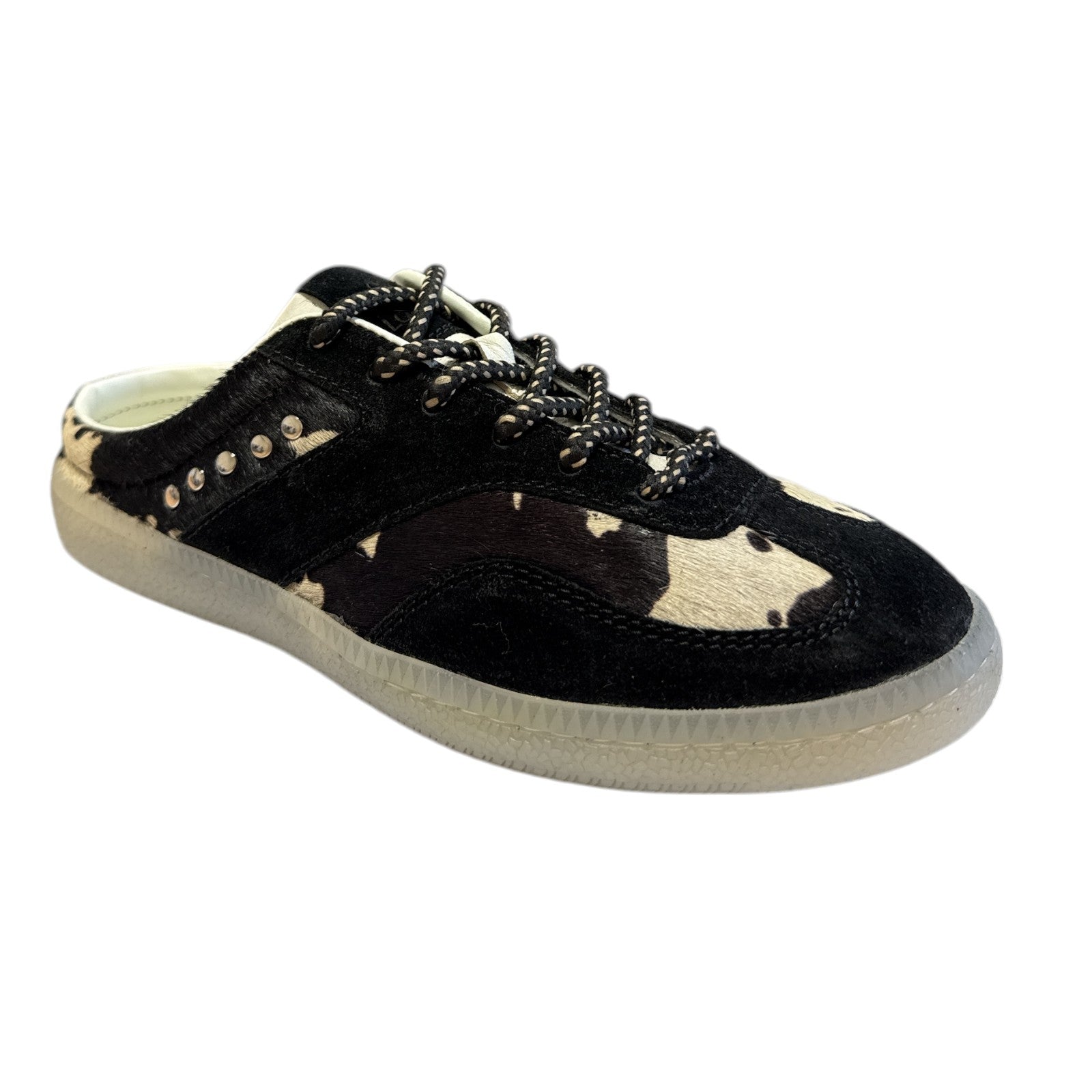 Lotus Issa Black and Cow Print Mule Trainers