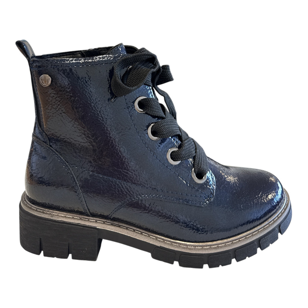 Lotus Jojo Navy Patent Ankle Boots