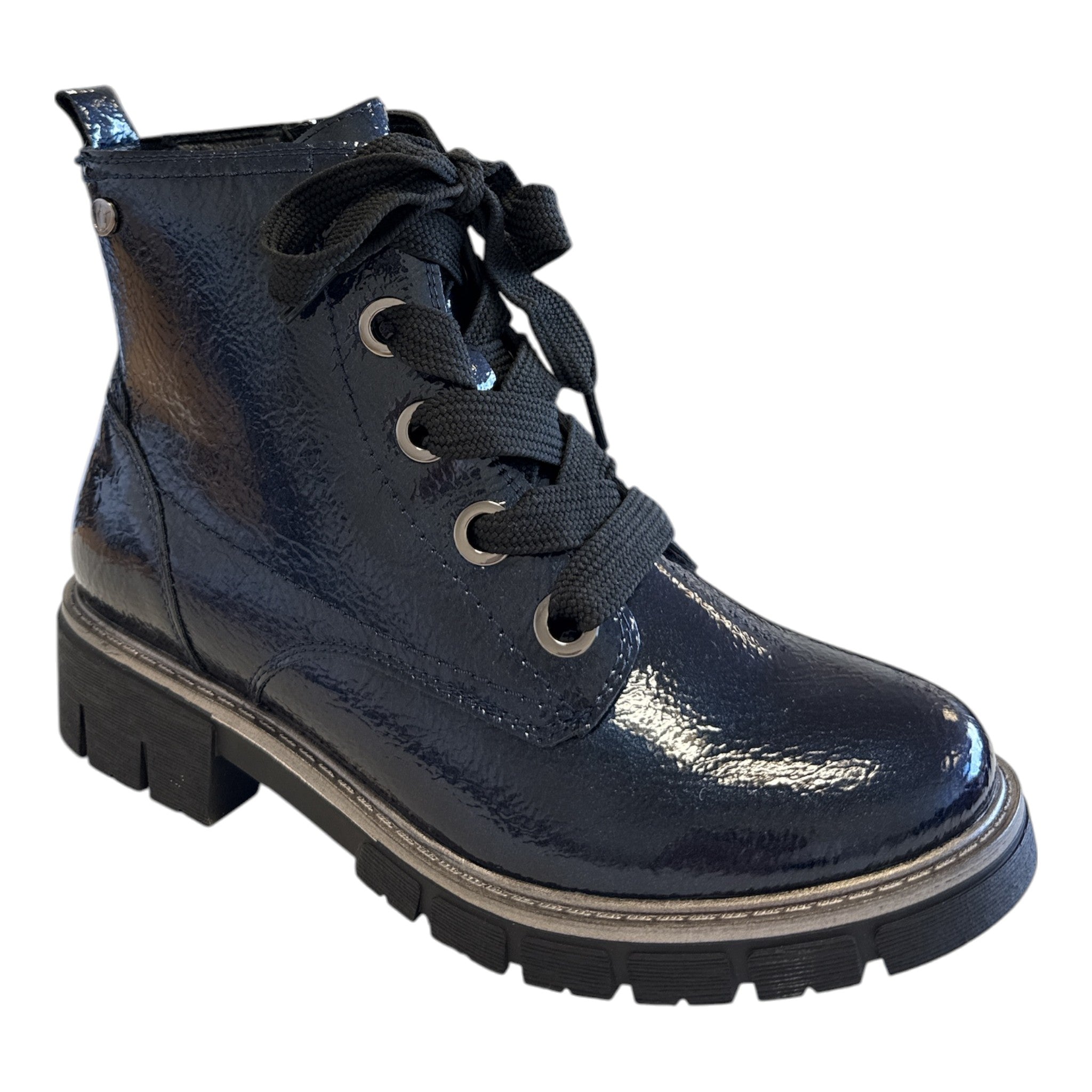 Lotus Jojo Navy Patent Ankle Boots