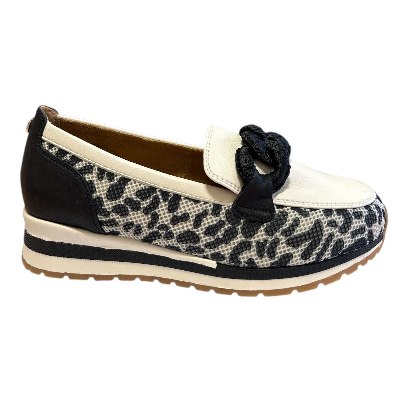 Lotus Lorrian White and Black Leopard Print Loafers